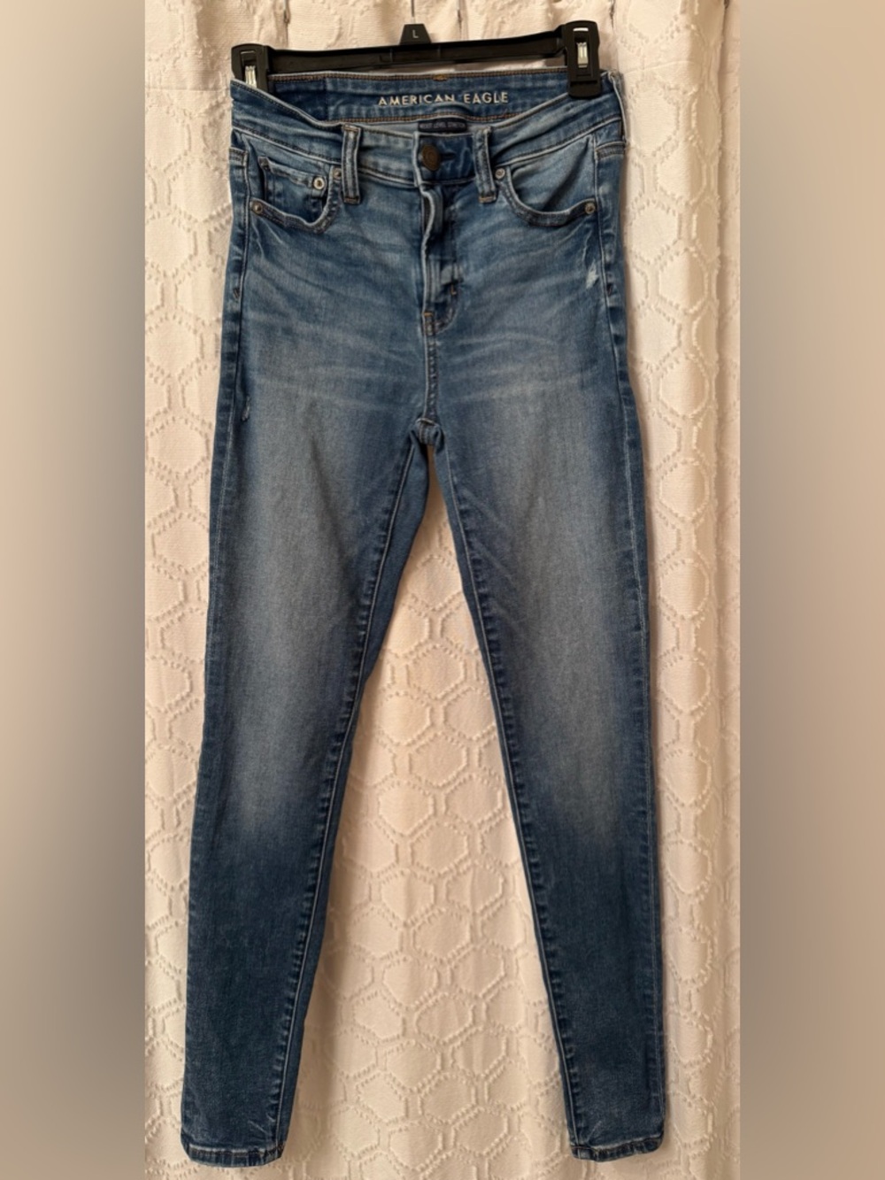American Eagle Distressed High Rise Jegging Outfitters Light Blue Denim Size 4